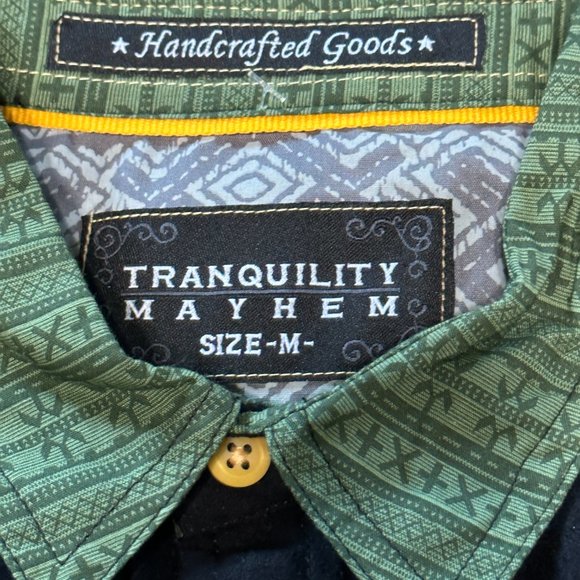Mens Tranquility Mayhem Green Black Suede Shirt Quarter Sleeve Button Top Med - Picture 4 of 7